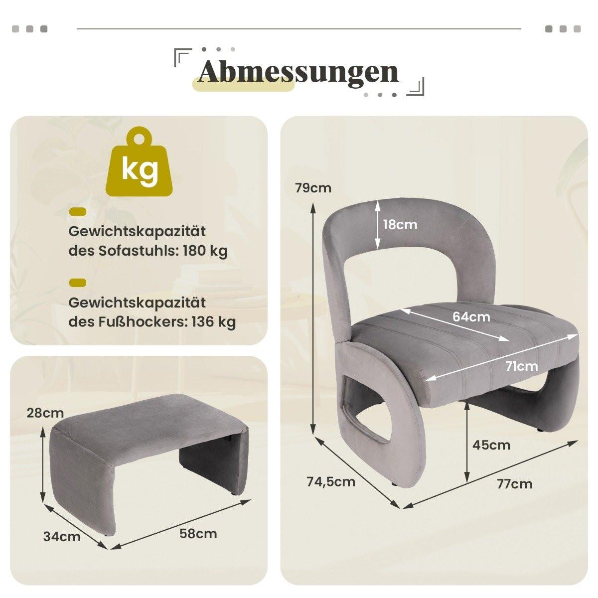 Northio Poltroncina con sgabello poltrona relax oversize con schienale aperto e seduta ampia  