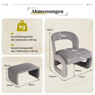 Northio Poltroncina con sgabello poltrona relax oversize con schienale aperto e seduta ampia  