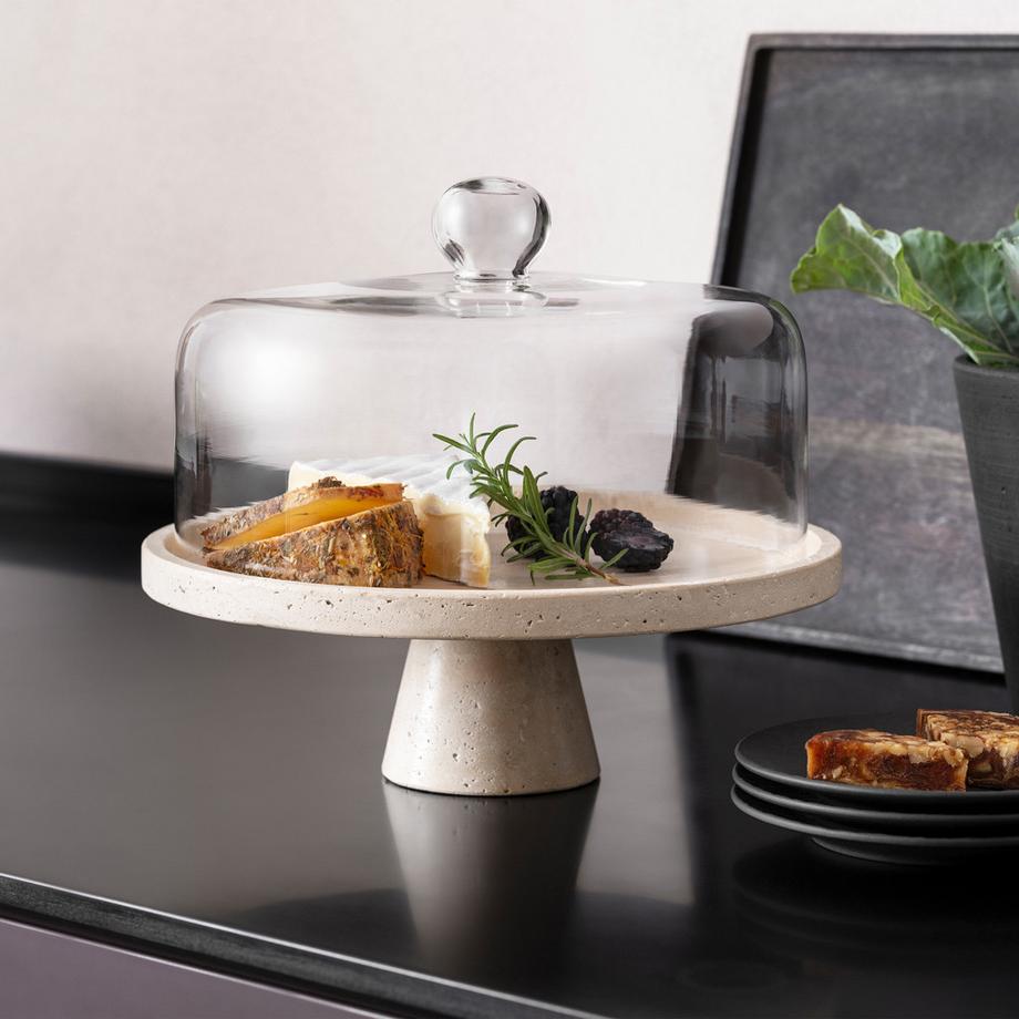 Villeroy&Boch Servierschale mit Fuß und Cloche Manufacture Travertine  