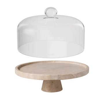Servierschale mit Fuß und Cloche Manufacture Travertine