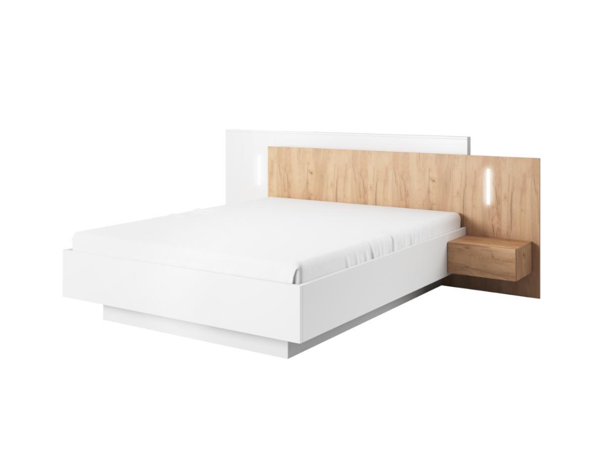 Vente-unique Letto con comodini 160 x 200 cm 2 cassetti Con LED Bianco e Naturale + Rete - FRANCOLI  