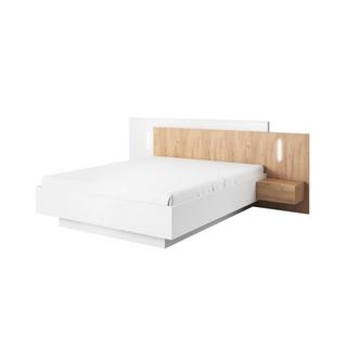 Vente-unique Letto con comodini 160 x 200 cm 2 cassetti Con LED Bianco e Naturale + Rete - FRANCOLI  