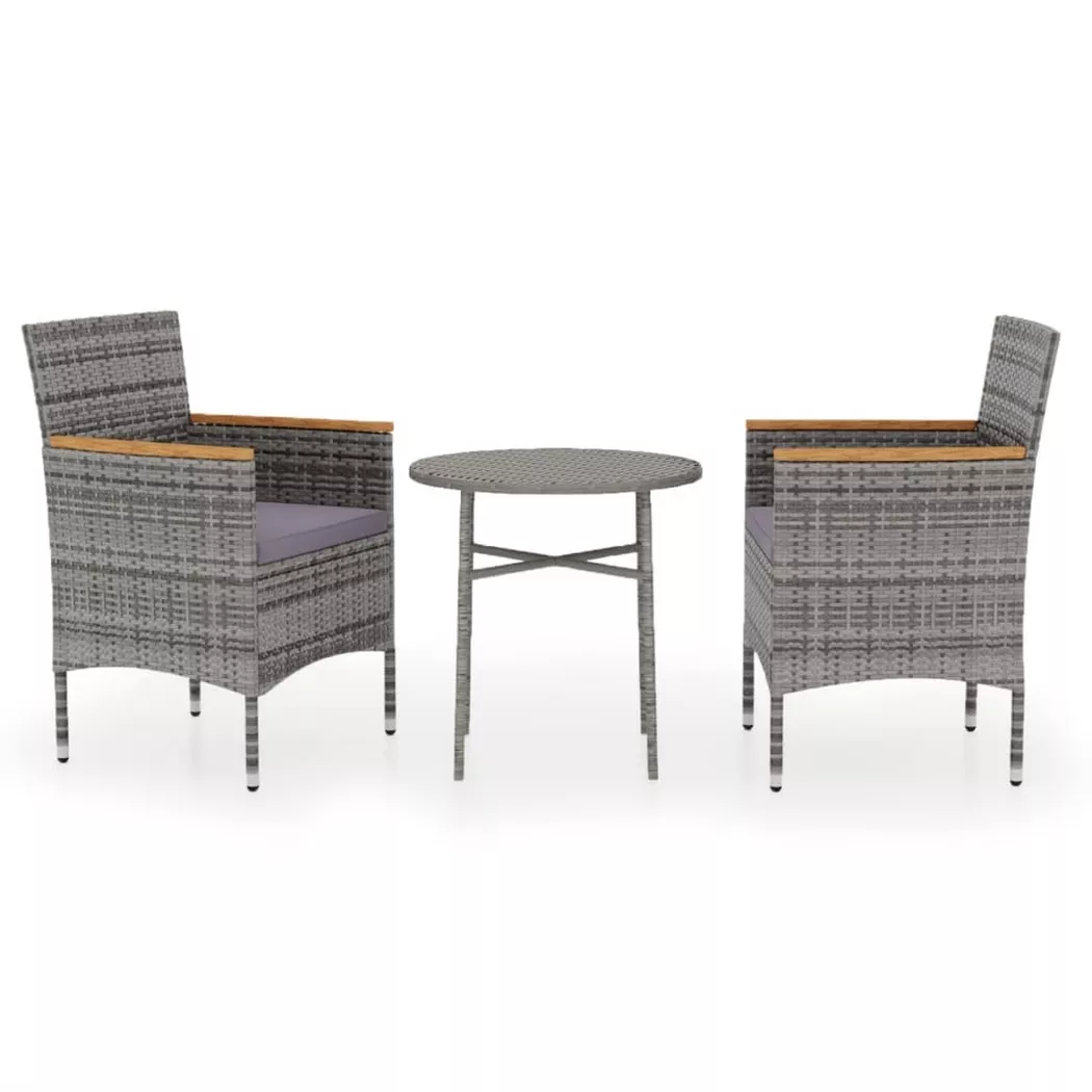 vidaXL 3-tlg. Garten-Essgruppe Poly Rattan Grau