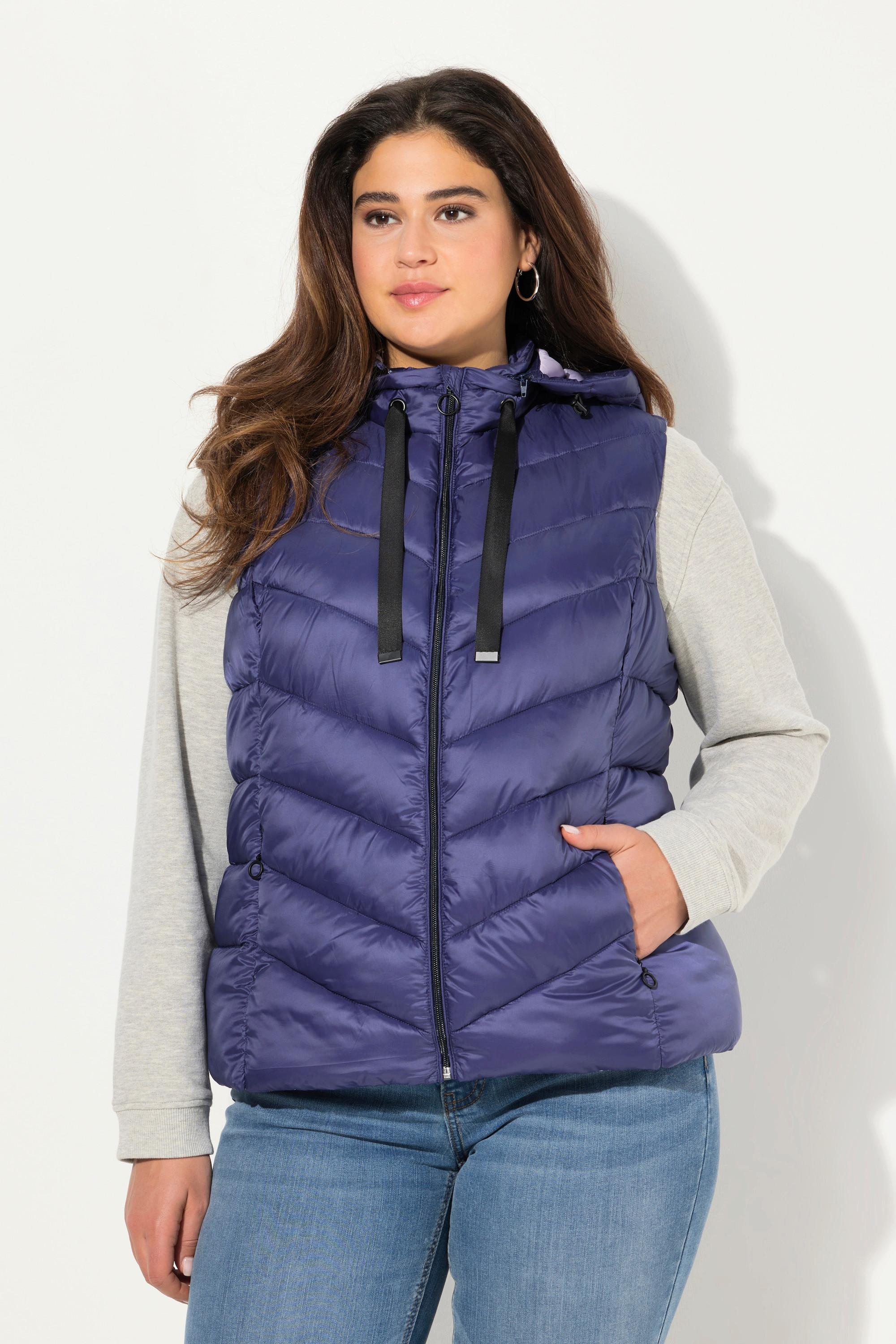 Ulla Popken Gilet Trapuntato Idrorepellente Cappuccio Staccabile Senza Maniche  