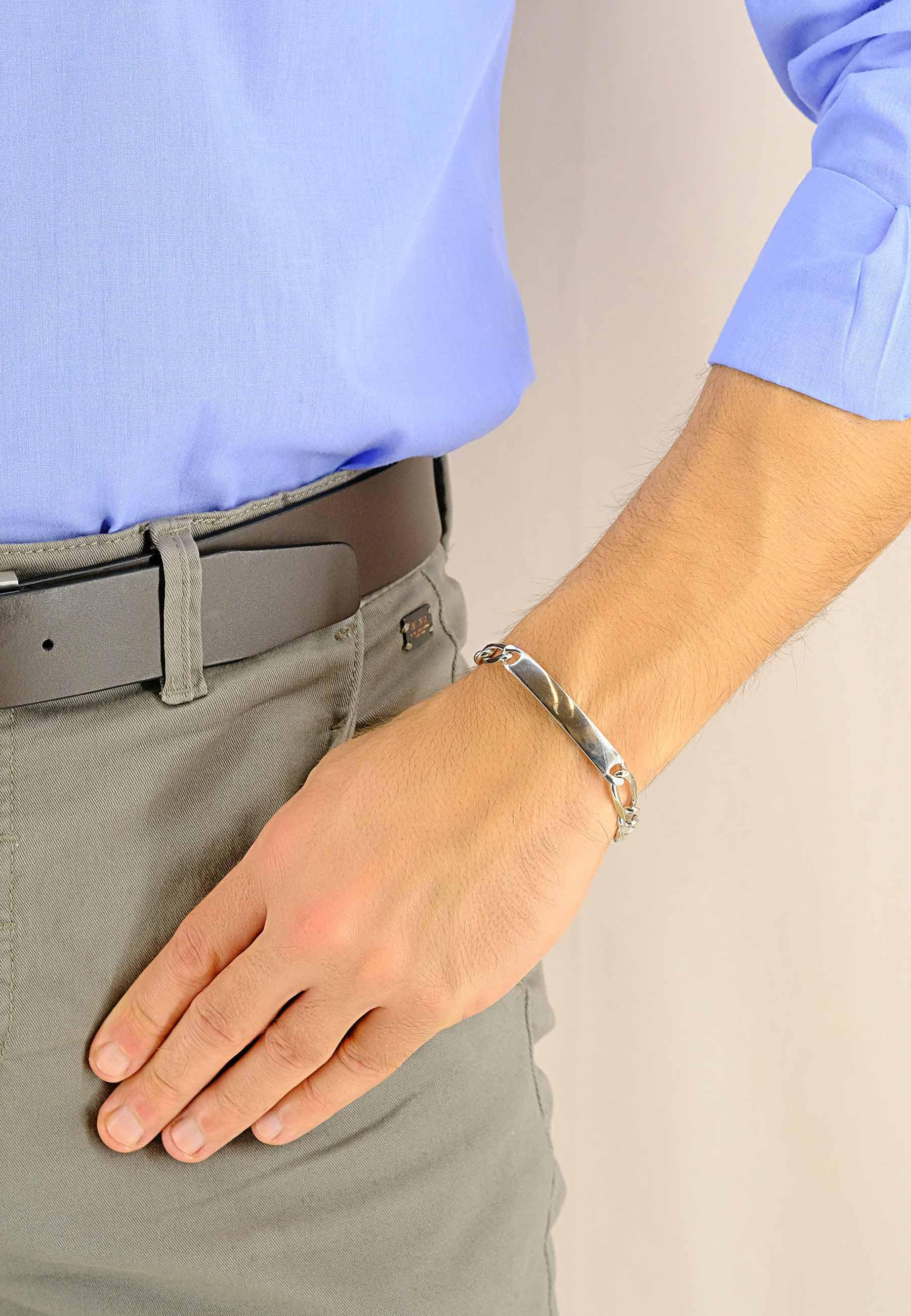 MUAU Schmuck  Bracelet d'insigne en argent 925 figaro, 8mm, 21cm 