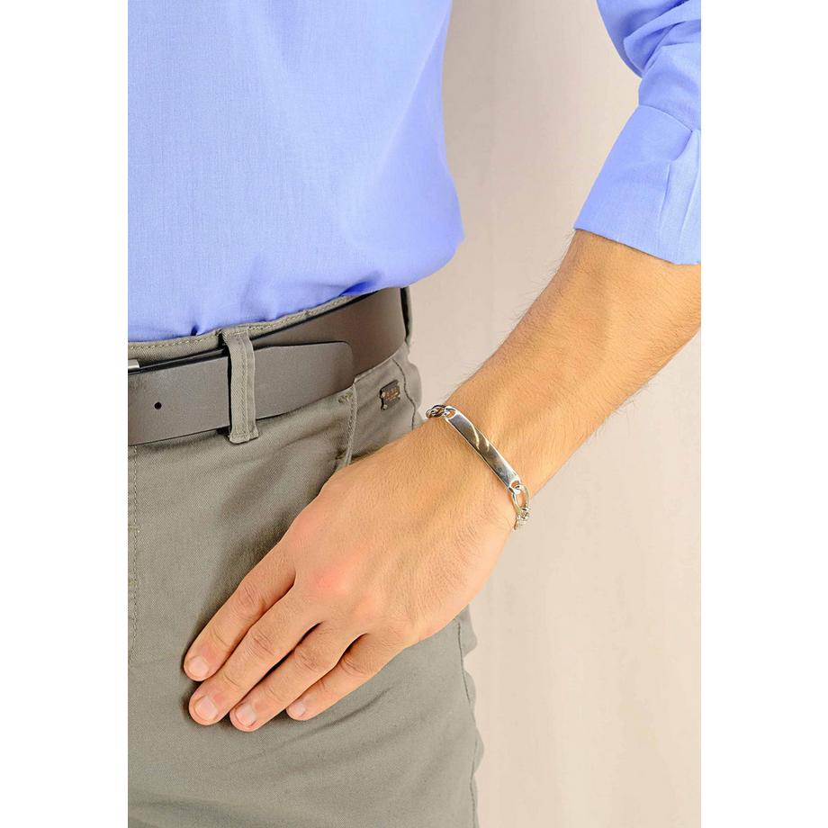 MUAU Schmuck  Plaketten-Armband Silber 925 Figaro, 8mm, 21cm 