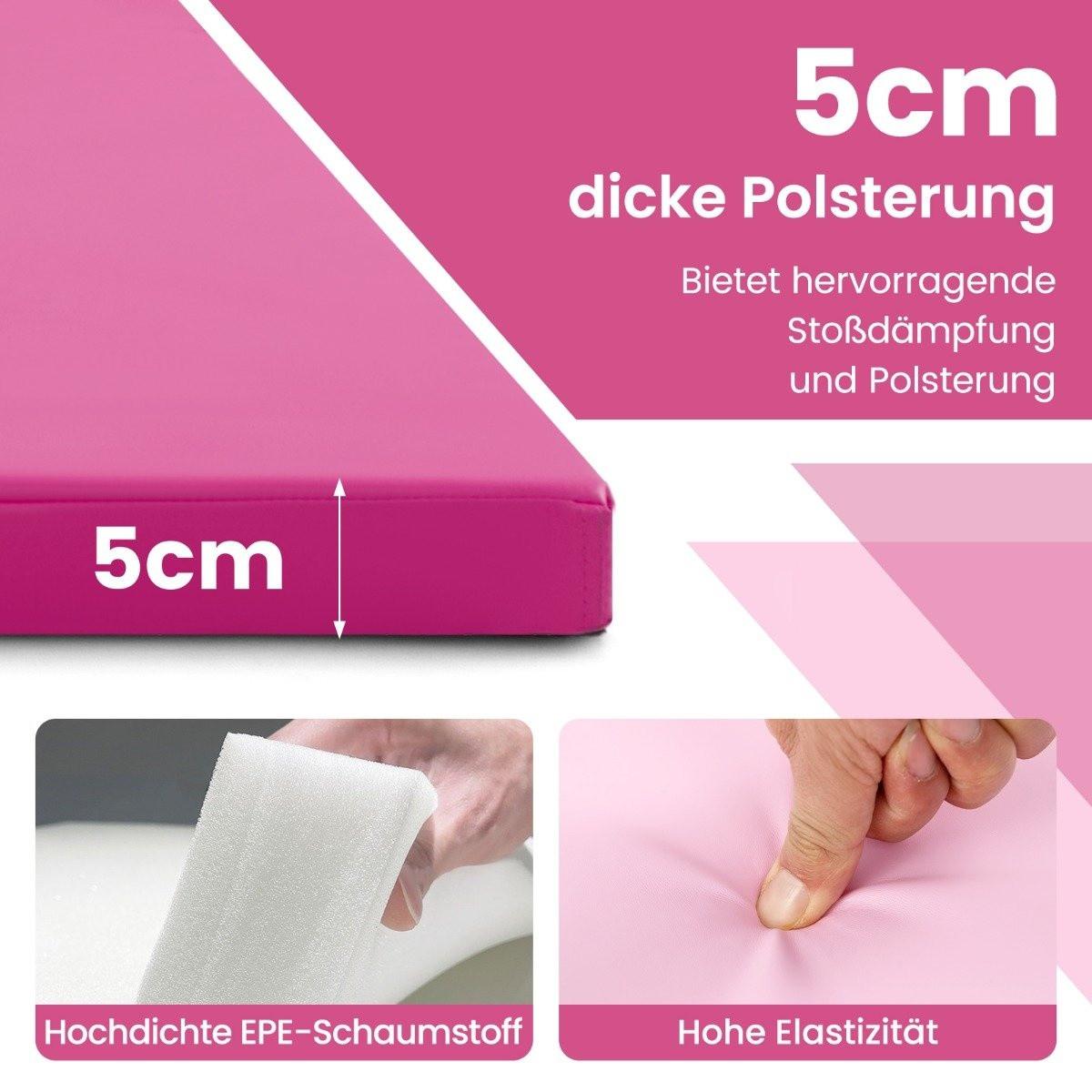 Northio  Tapis de sol souple en simili cuir 300 x 117 x 5 cm avec fermeture grimpante et poignées de transport rose 