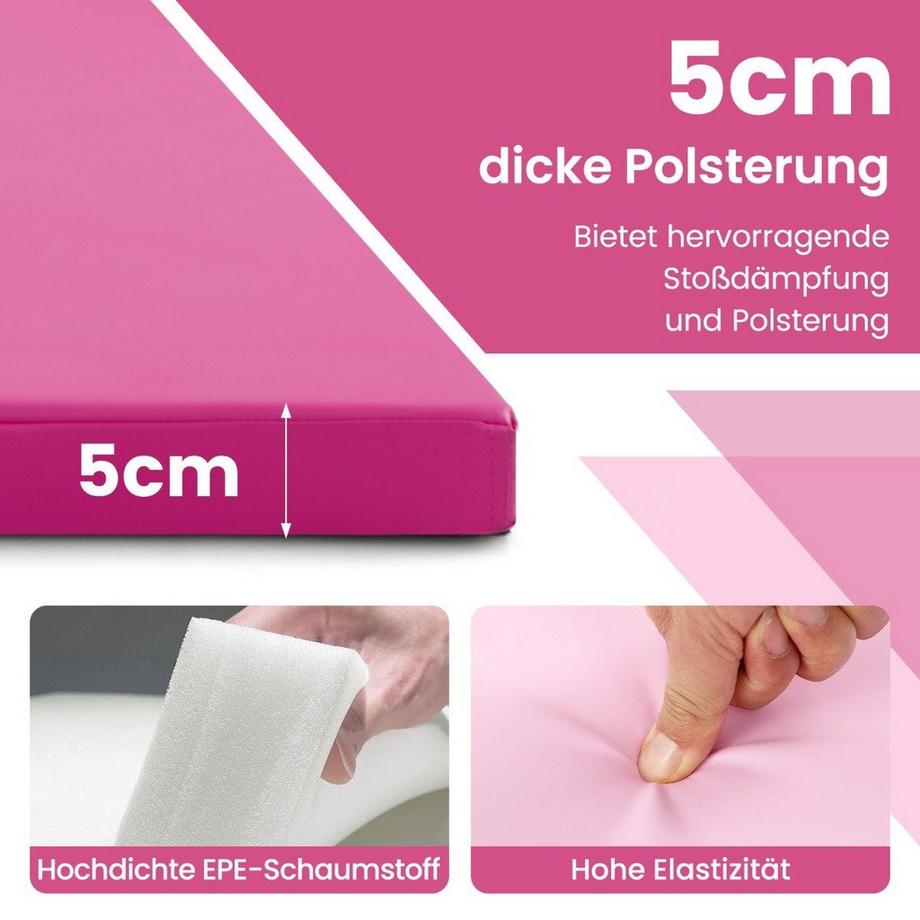 Northio  Tapis de sol souple en simili cuir 300 x 117 x 5 cm avec fermeture grimpante et poignées de transport rose 