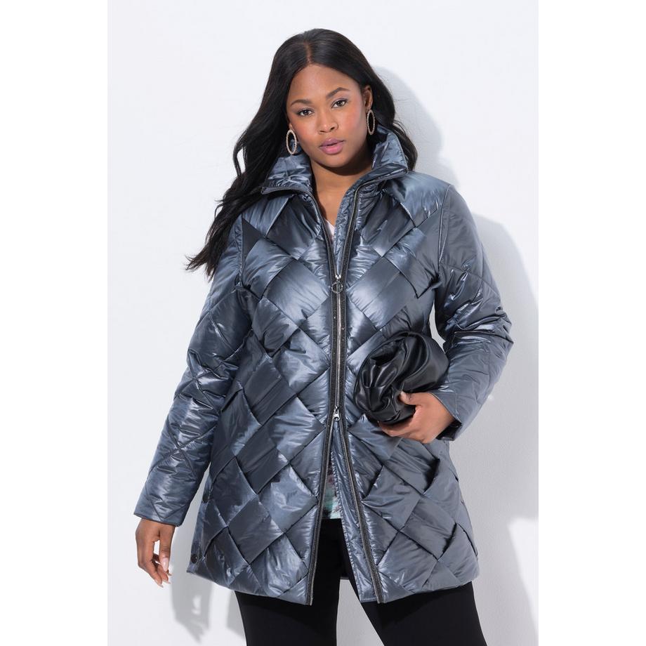 Ulla Popken Steppjacke Flechtoptik Stehkragen Two-Tone-Stepp  