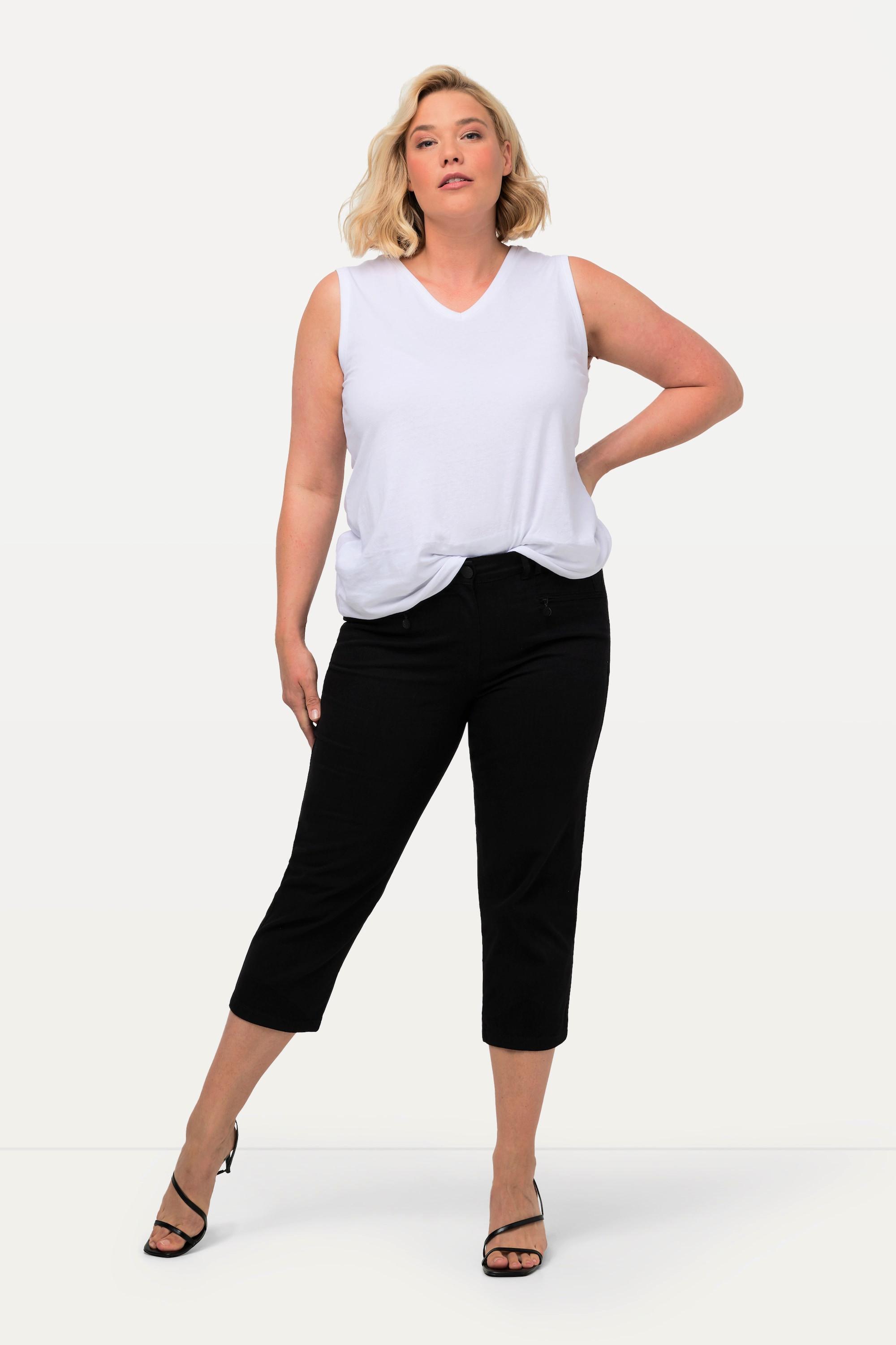 Ulla Popken  Pantalon Mony, longueur au mollet. Poches zippées et tissu stretch 