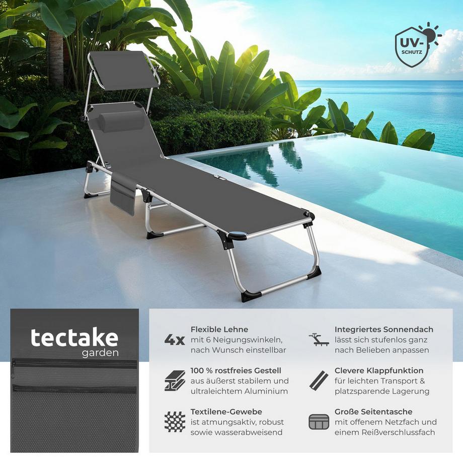 Tectake Bain de soleil AURÉLIE pliable avec oreiller  