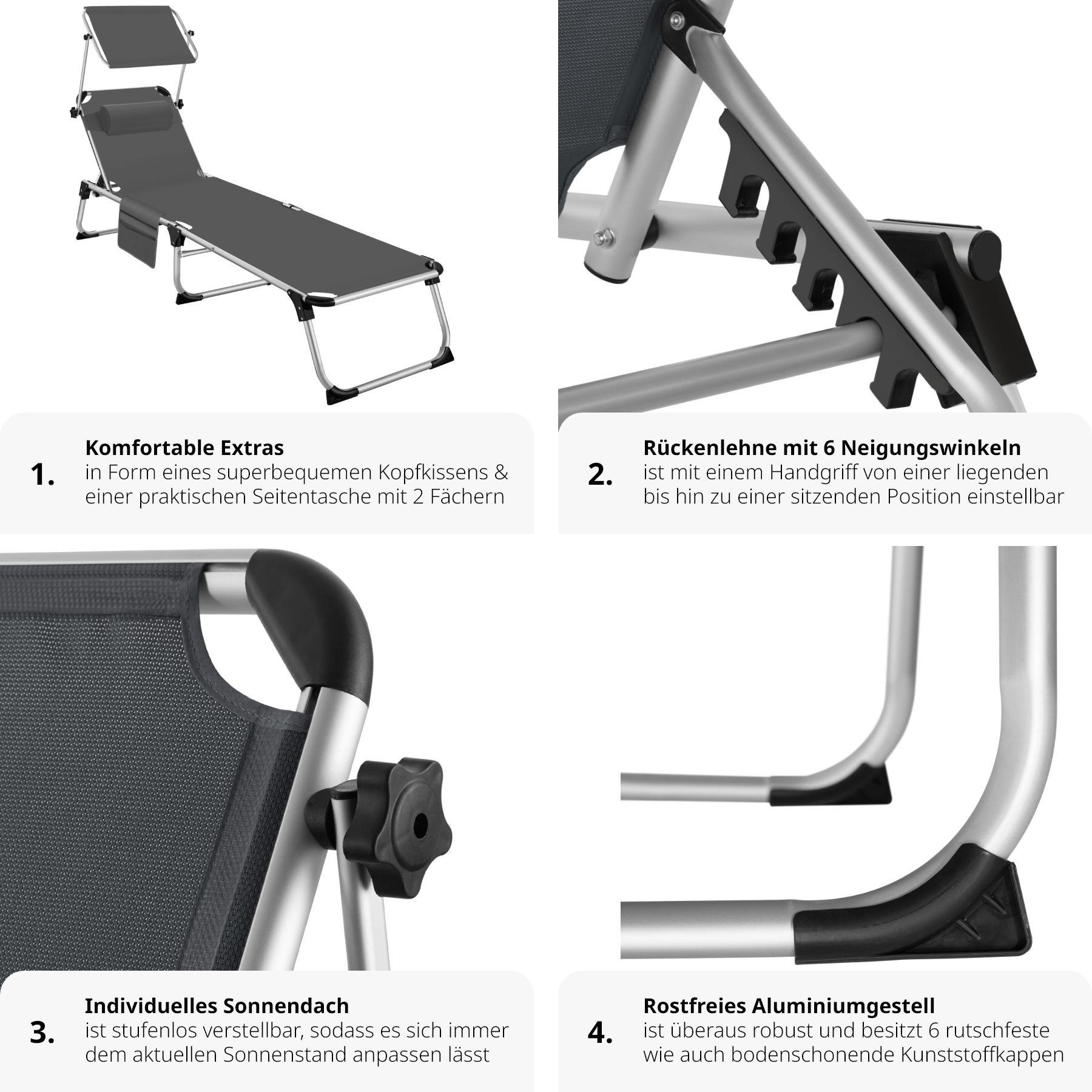 Tectake Bain de soleil Aurelie en aluminium, 6 positions  