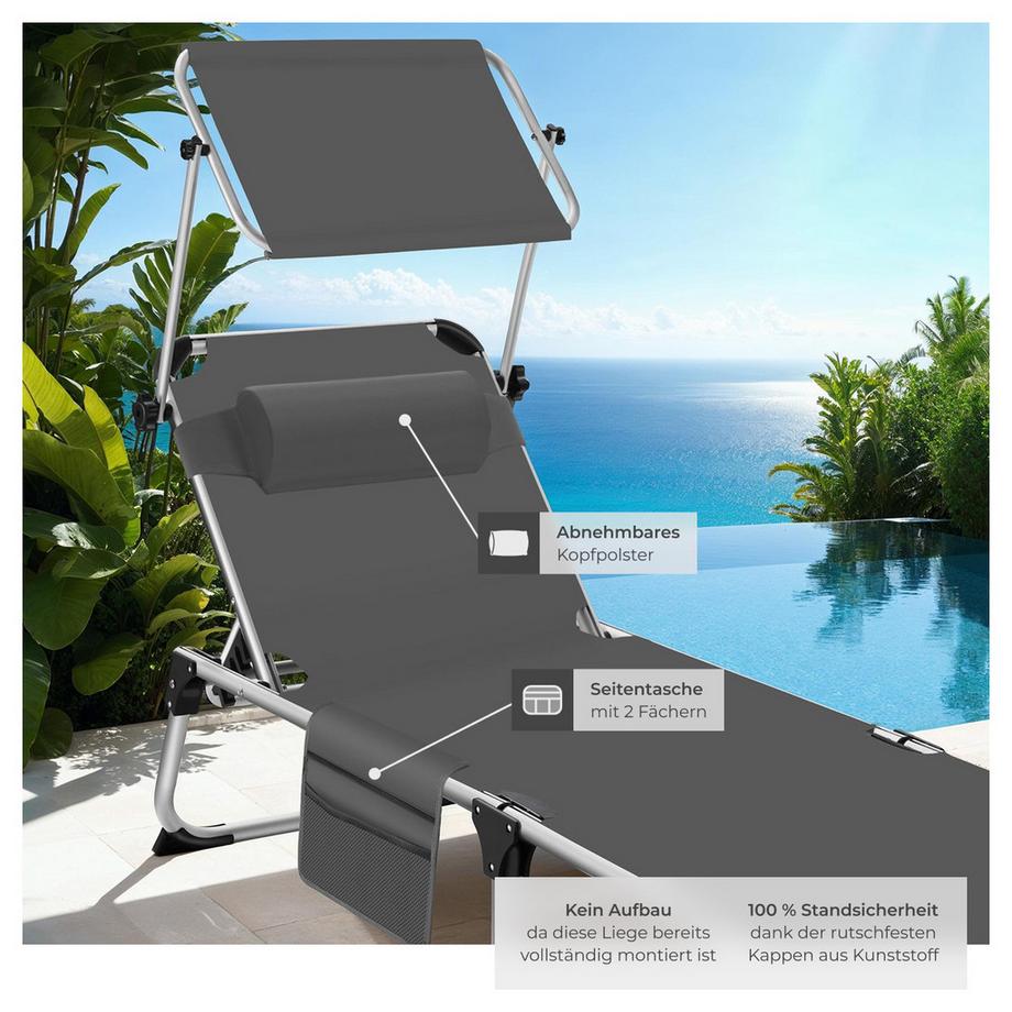 Tectake Bain de soleil AURÉLIE pliable avec oreiller  