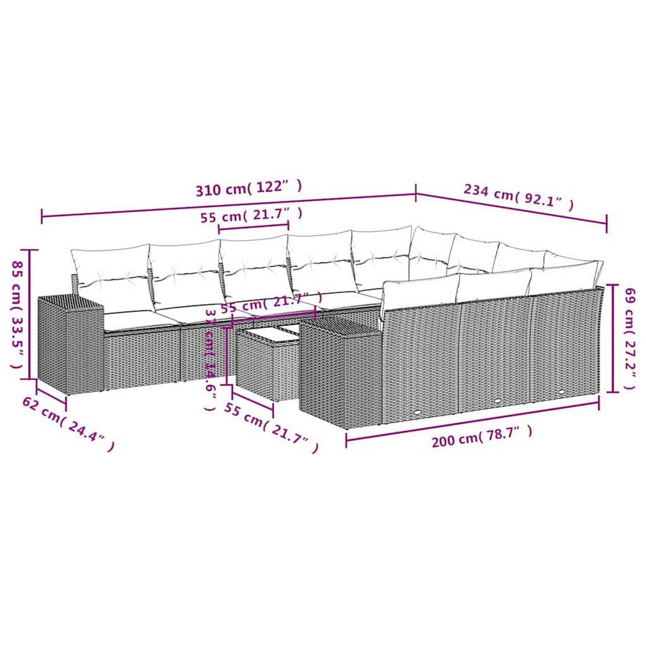 VidaXL Ensemble de canapés de jardin rotin synthétique  