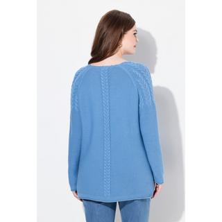 Ulla Popken  Maglione in cotone biologico con trecce, scollo a V e maniche lunghe 