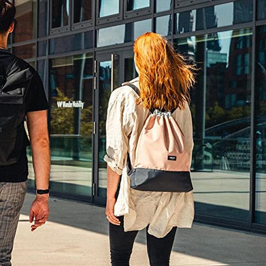 Only-bags.store  Gym Bag Pink Gray - No 7 - Rucksack für Sport und Festival - Tasche Rucksack klein mit Innentasche 