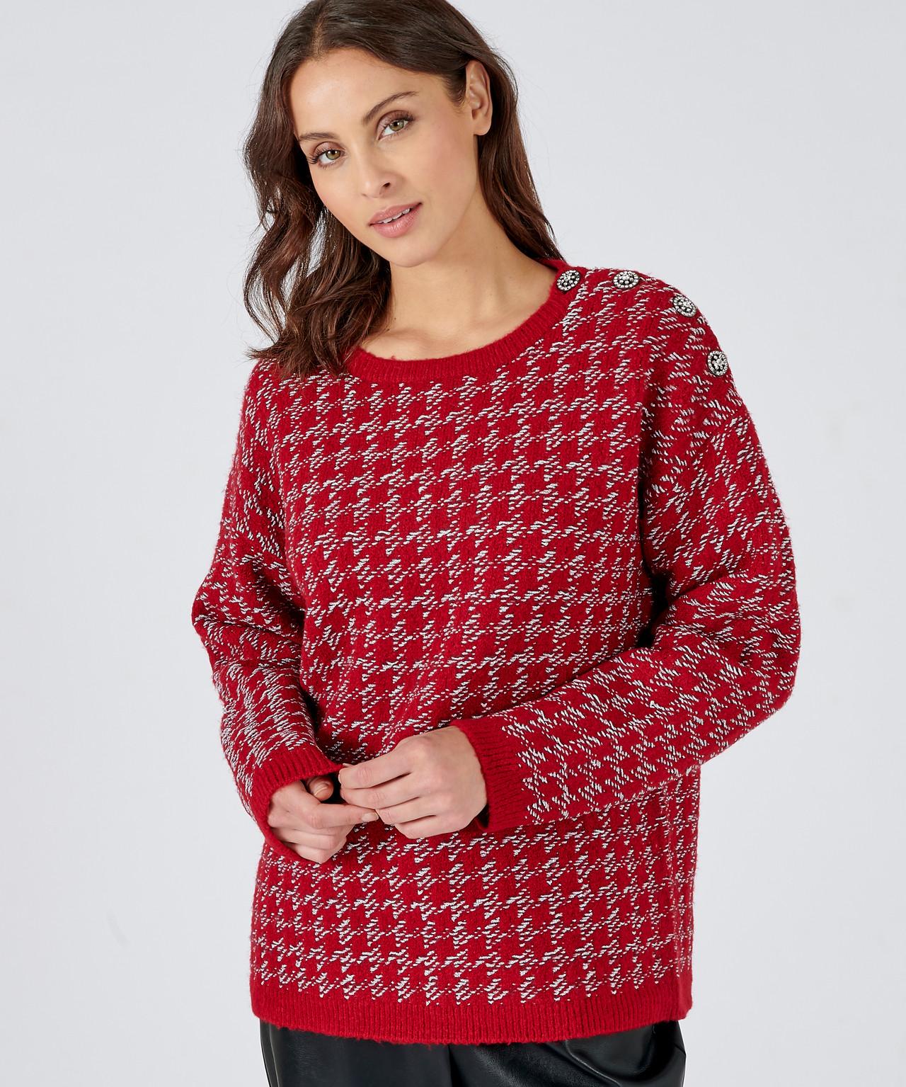 Damart  Jacquard-Pullover mit grafischem Dessin Rundhalsausschnitt, Langer Arm 