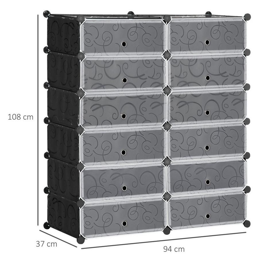 Northio Schuhschrank mit 12 Fächern modulares Regal für 12 Paar Schuhe DIY Steckregal Schuhaufbewahrung für Flur Schwarz 49 x 37 x 108 cm Aosom  