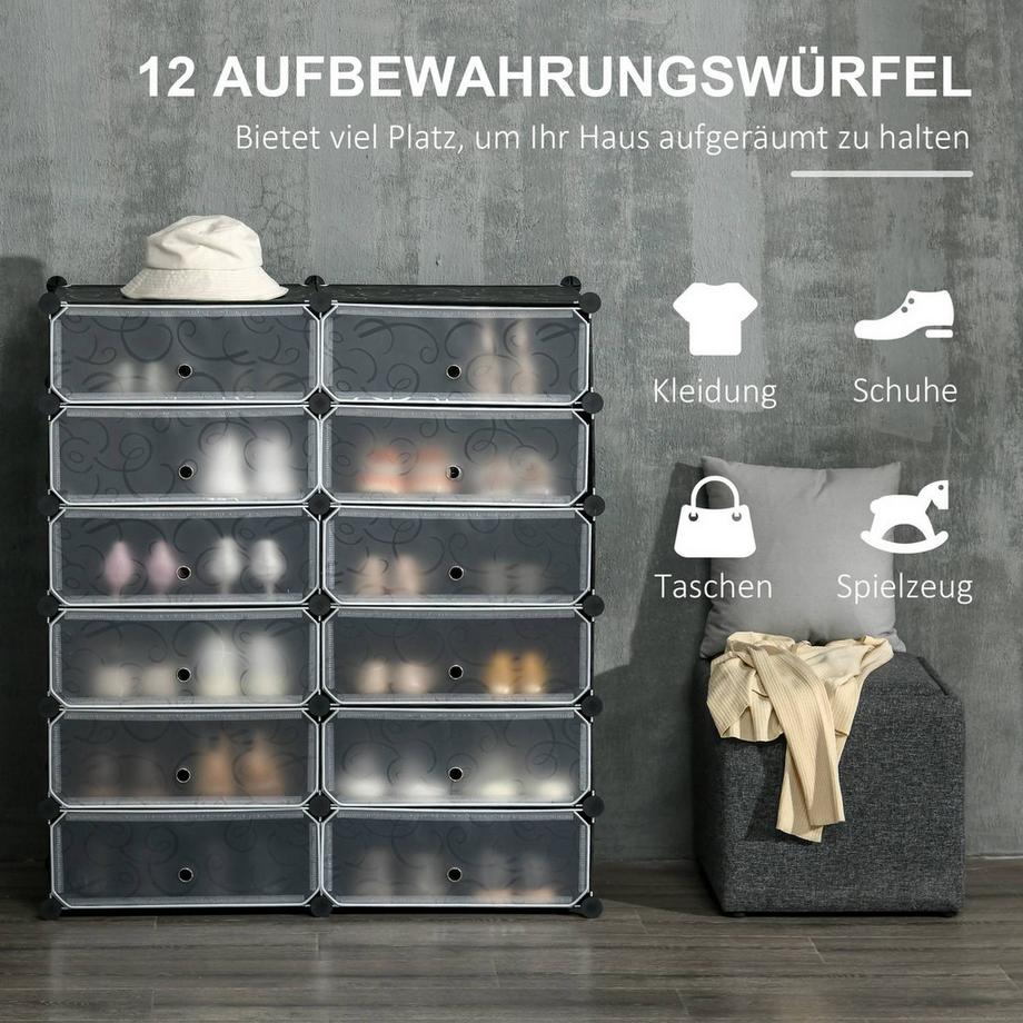 Northio Schuhschrank mit 12 Fächern modulares Regal für 12 Paar Schuhe DIY Steckregal Schuhaufbewahrung für Flur Schwarz 49 x 37 x 108 cm Aosom  