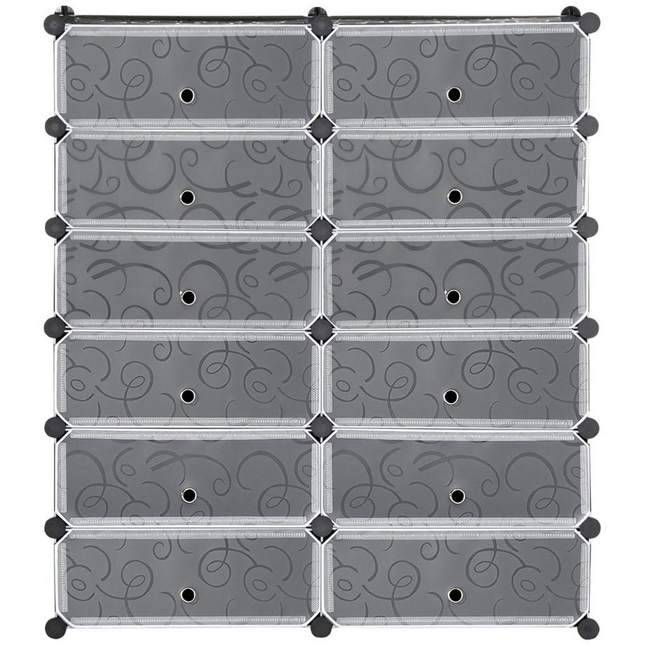Schuhschrank mit 12 Fächern modulares Regal für 12 Paar Schuhe DIY Steckregal Schuhaufbewahrung für Flur Schwarz 49 x 37 x 108 cm Aosom
