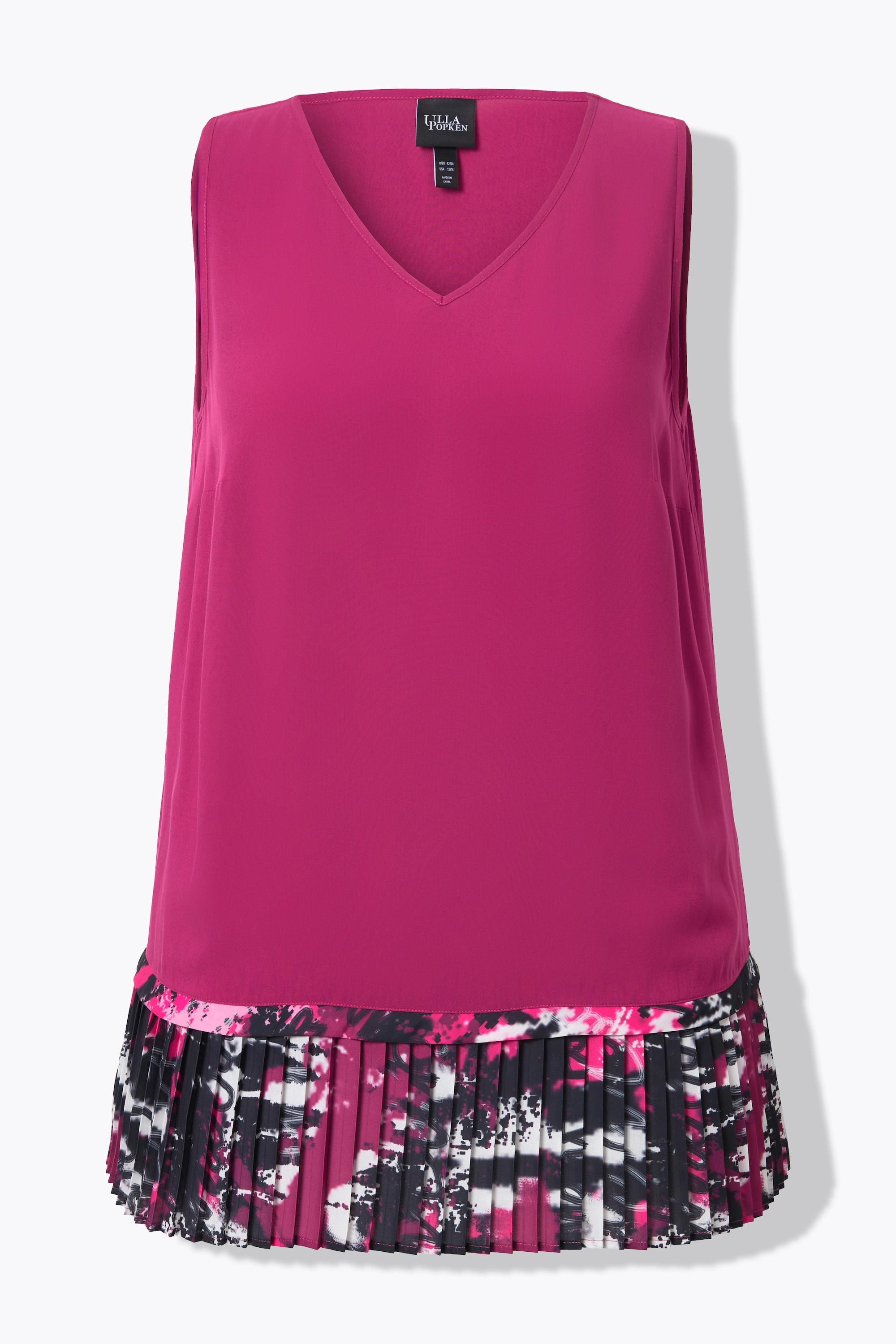 Ulla Popken Top blusa senza maniche linea ad A con orlo plissettato  