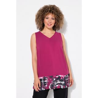 Ulla Popken Top blusa senza maniche linea ad A con orlo plissettato  