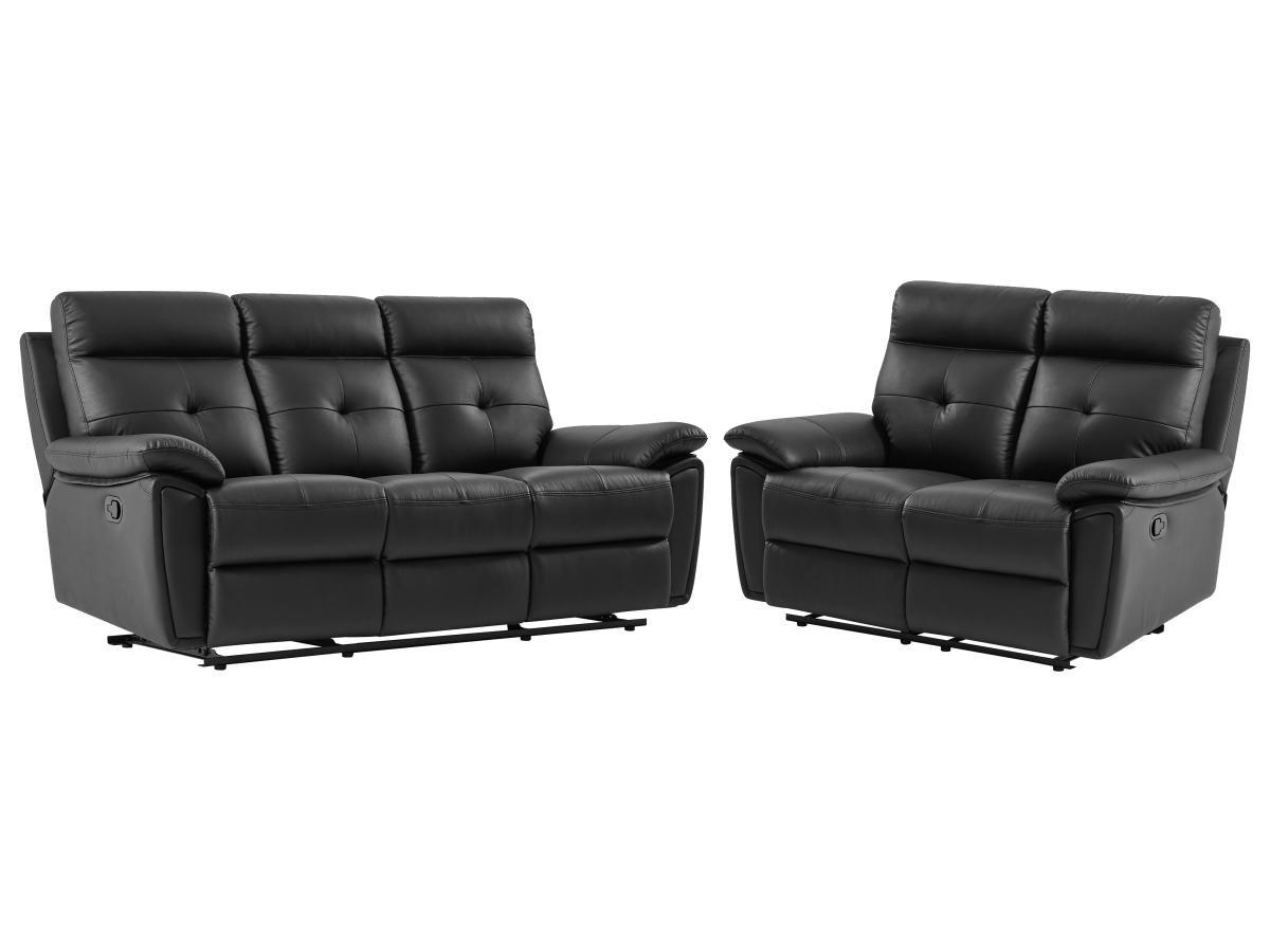 Vente-unique Relaxsofa Garnitur 3+2 - Leder - Schwarz - VINETA  