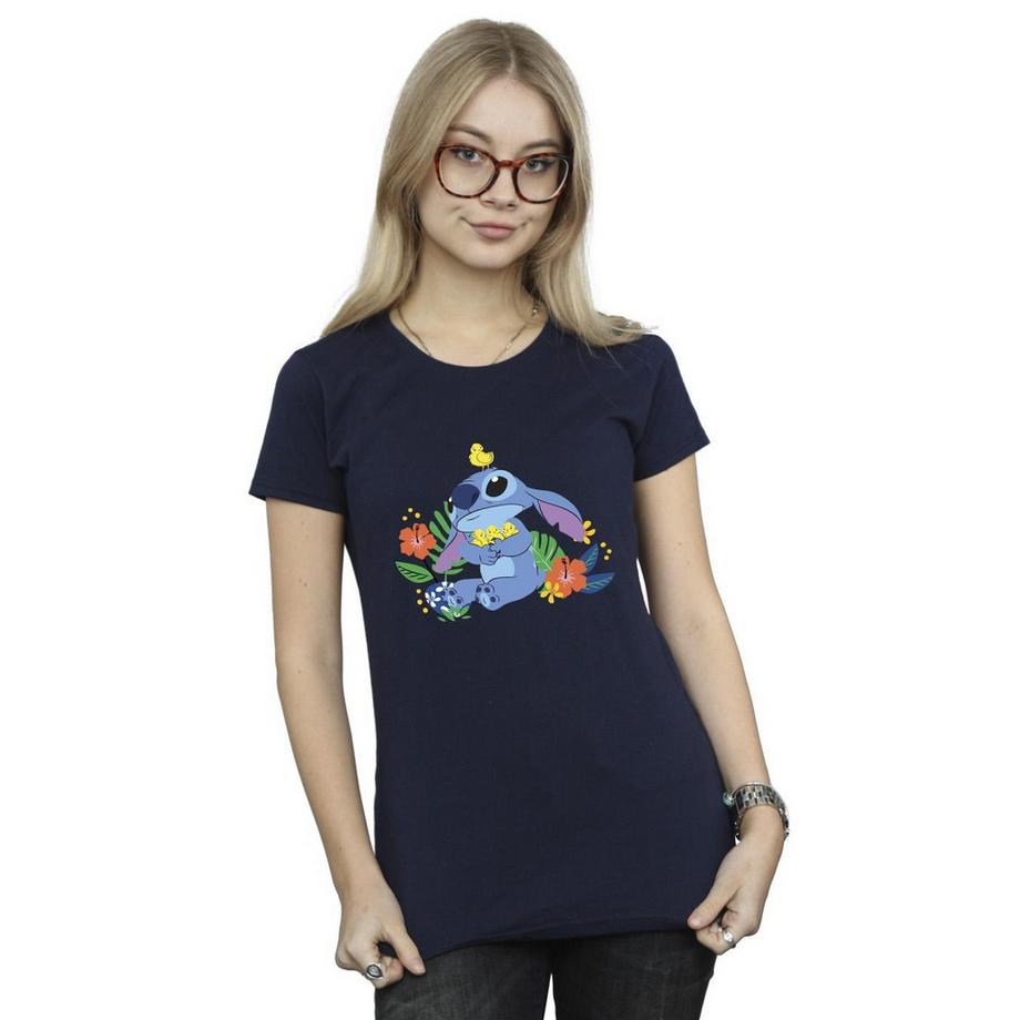 Disney Stitch Stampa Floreale T-Shirt Maniche Corte  