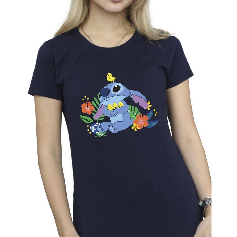 Disney Stitch Stampa Floreale T-Shirt Maniche Corte  