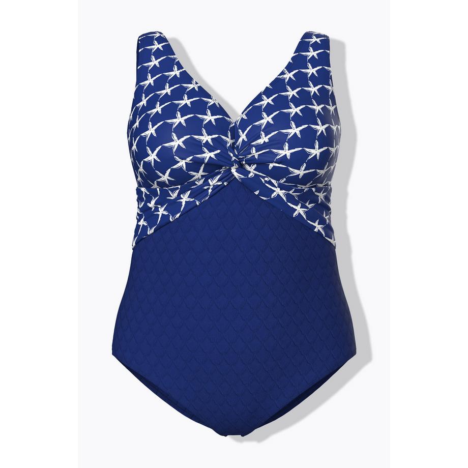 Ulla Popken Maillot de bain Imprimé étoiles de mer Bonnets souples Nœud décoratif  