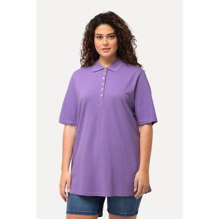 Ulla Popken  Maglia polo in piqué con abbottonatura con nastro di velluto e mezze maniche 