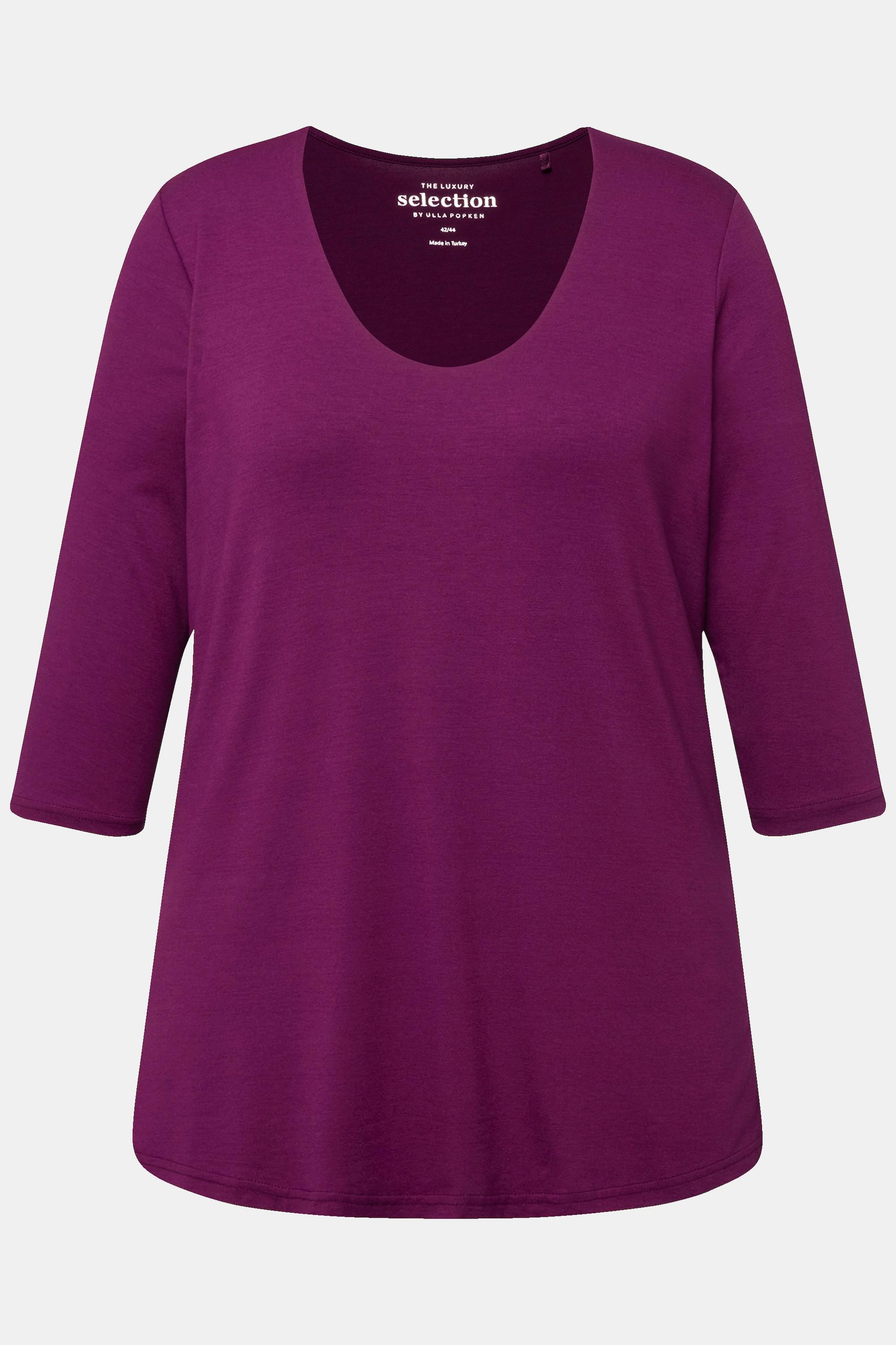 Ulla Popken  Shirt, tiefer Rundhalsausschnitt, 3/4 Arm 