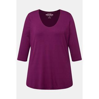 Ulla Popken  Shirt, tiefer Rundhalsausschnitt, 3/4 Arm 