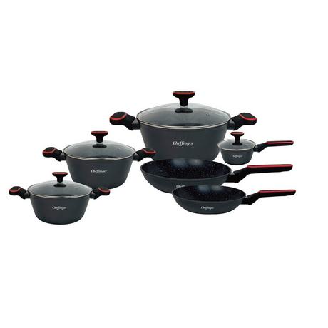 Cheffinger Casseroles, poêles et casseroles - 10 pièces - rouge  