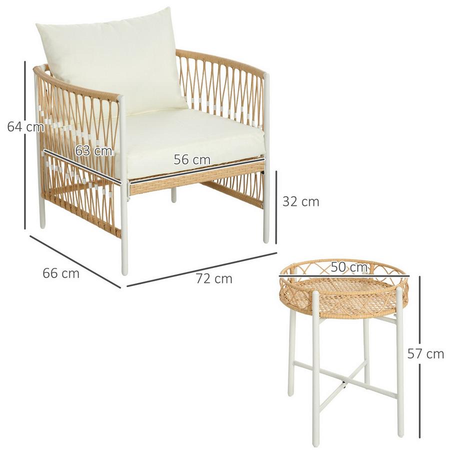 Northio 3er Set Rattan Gartenmöbel-Set mit 2 Gartenstühlen und Couchtisch, Balkonmöbel mit Kissen, für Balkon und Terrasse, Gelb und Creme  