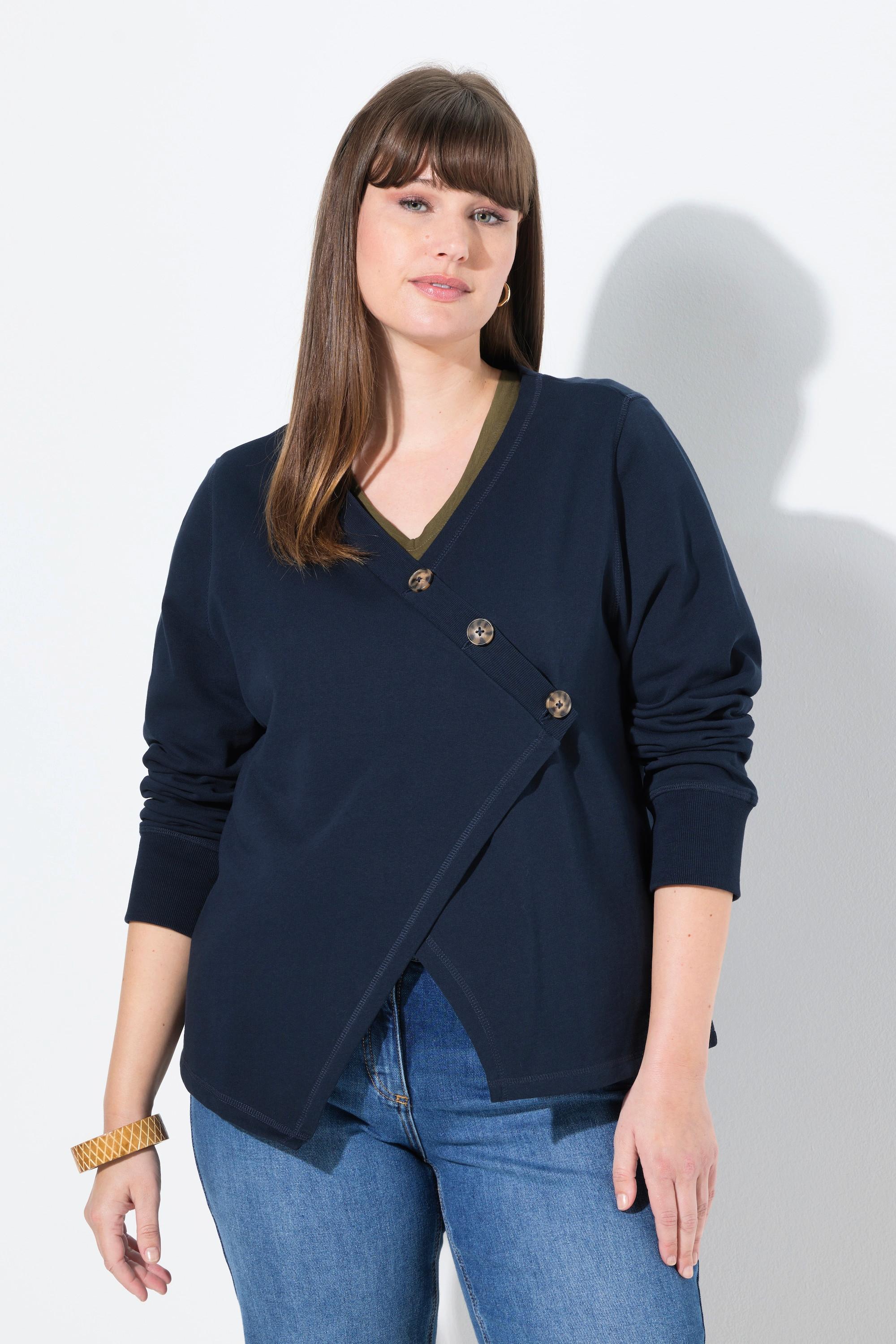 Ulla Popken Giacca Felpa Scollo a V Maniche Lunghe Cotone Biologico  