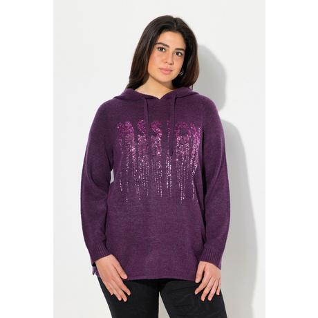 Ulla Popken  Sweat-shirt en maille avec paillettes, capuche et manches longues, coupe évasée 