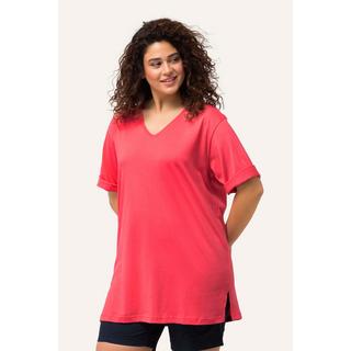 Ulla Popken  T-shirt à manches courtes et col V, coupe Relaxed Fit 