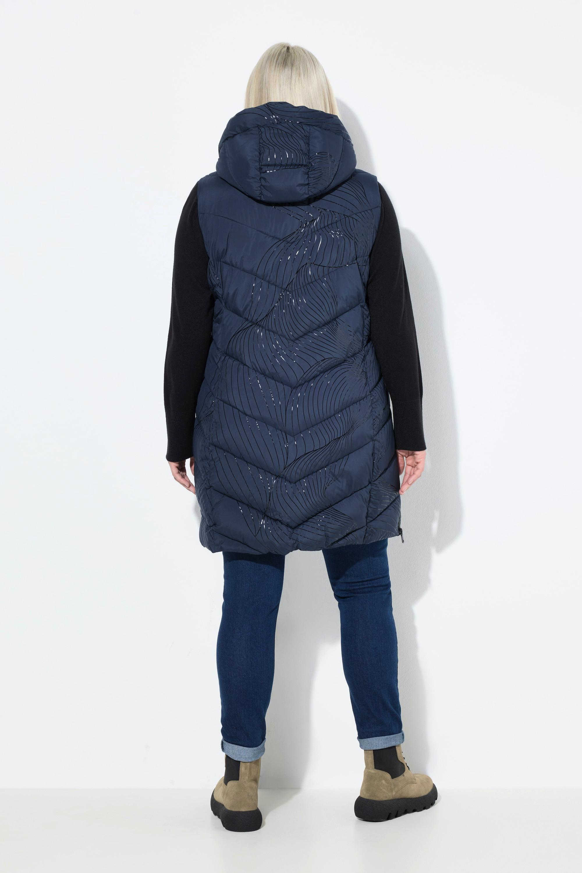 Ulla Popken Gilet Lungo Trapuntato Cappuccio Cerniera Laterale  