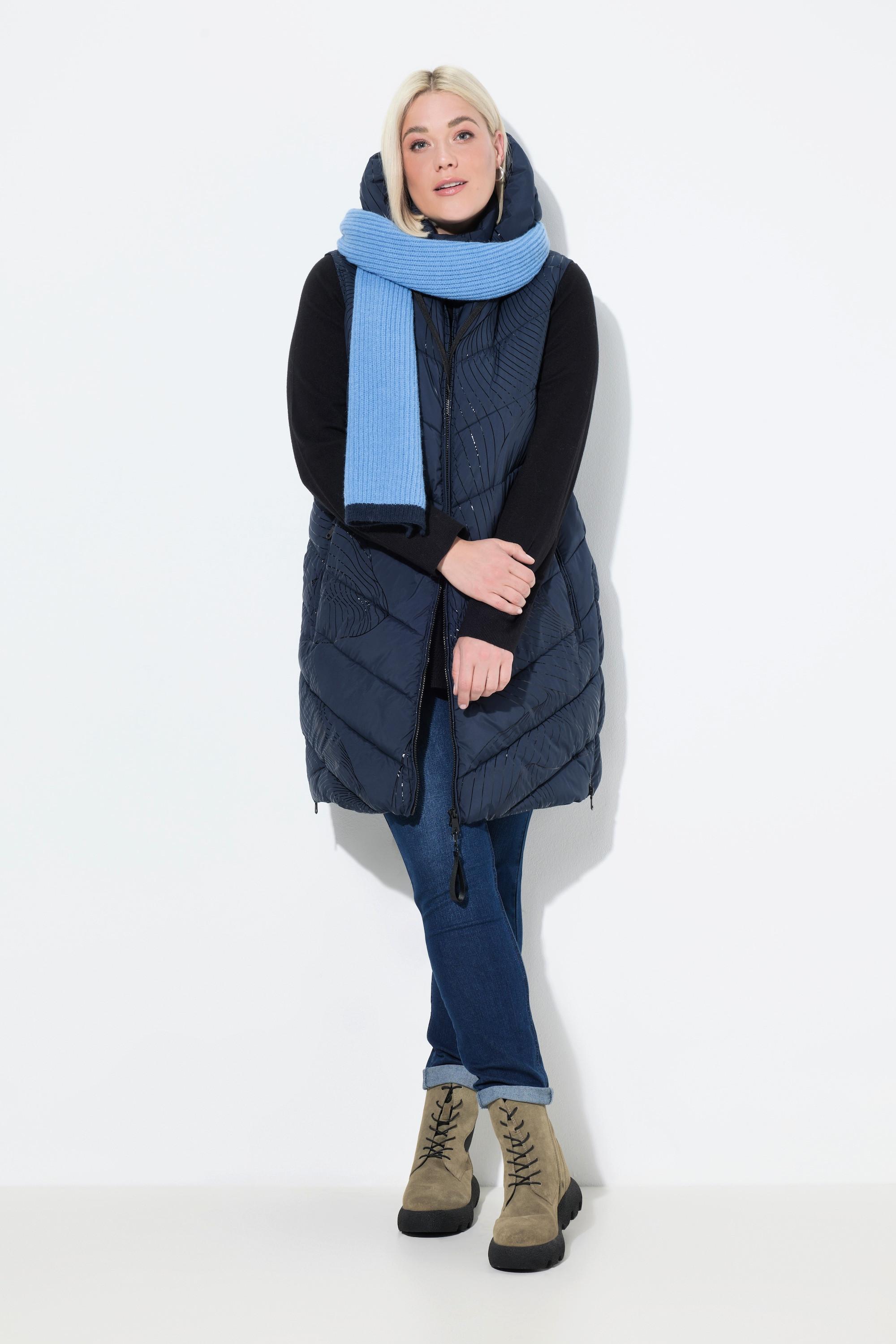 Ulla Popken Gilet Lungo Trapuntato Cappuccio Cerniera Laterale  