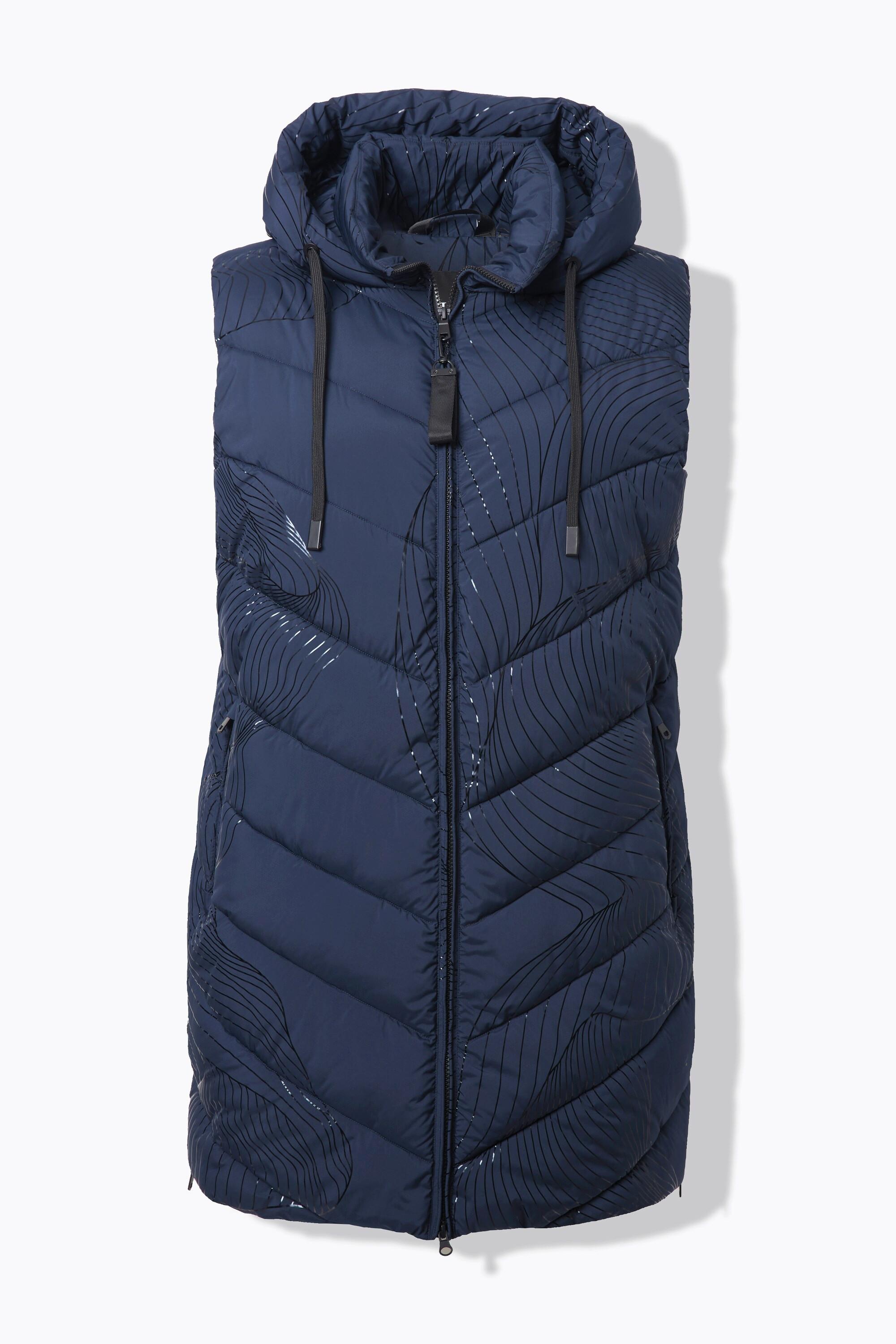 Ulla Popken Gilet Lungo Trapuntato Cappuccio Cerniera Laterale  