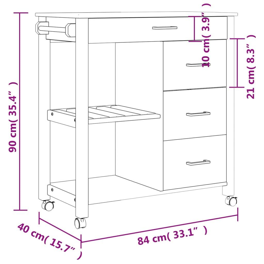 VidaXL carrello da cucina Legno di pino  