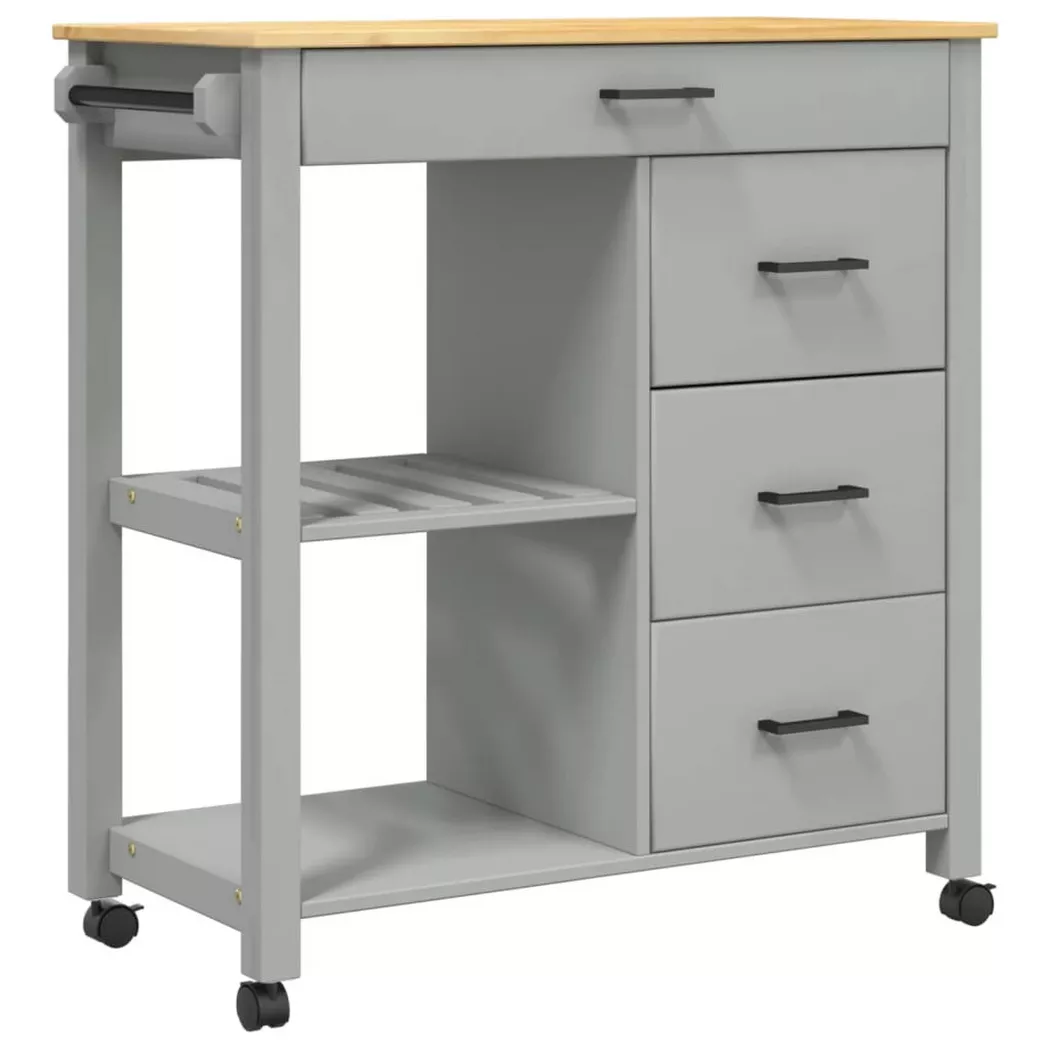 VidaXL - Chariot de cuisine bois de pin, One Size, Gris