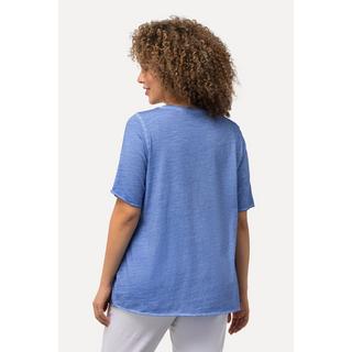 Ulla Popken  T-shirt classica con stampa floccata, scollo a girocollo e mezze maniche 