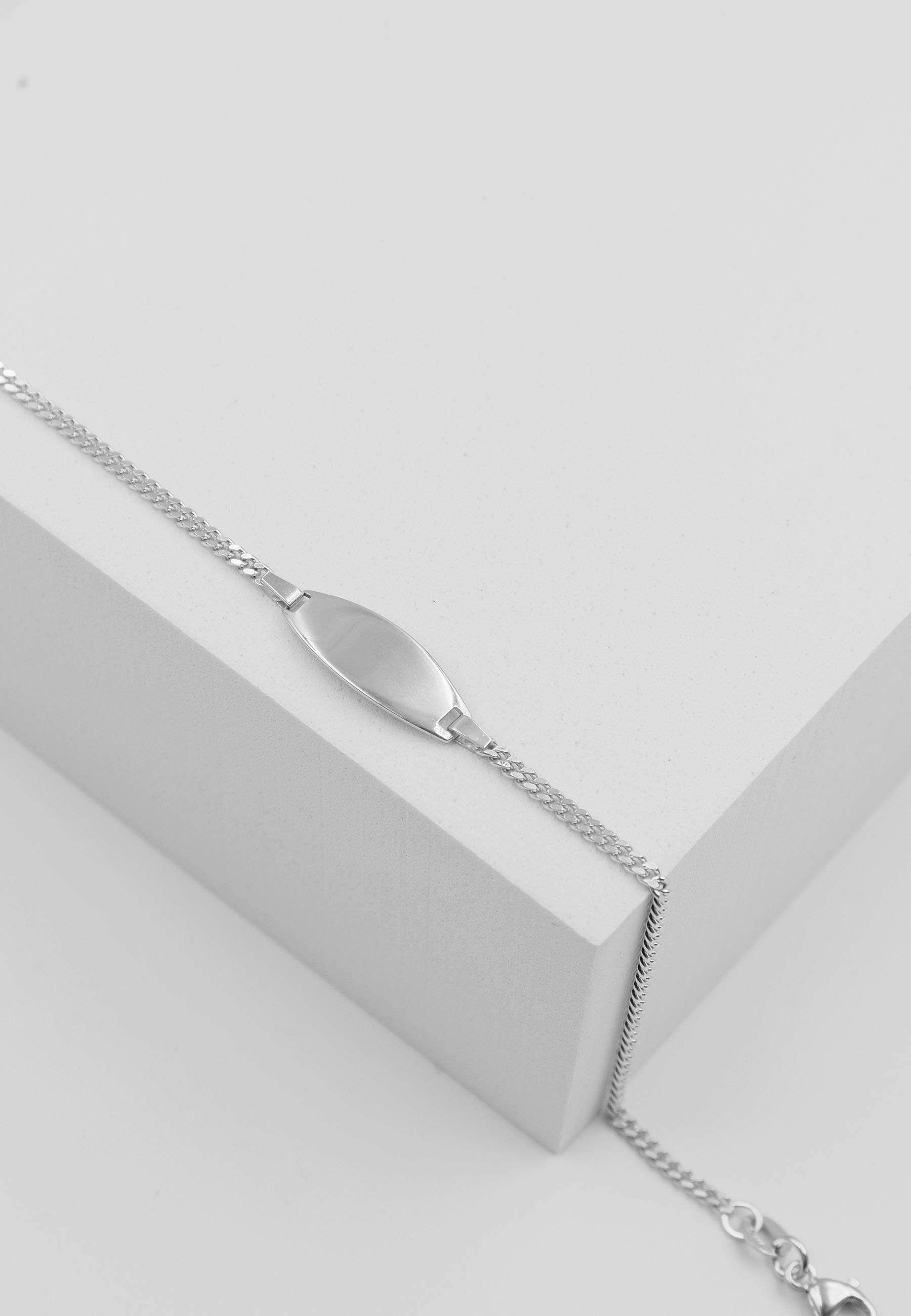 MUAU Schmuck  Bracelet Bébé tank or blanc 750, 16cm plaque de gravure 1,9cm 