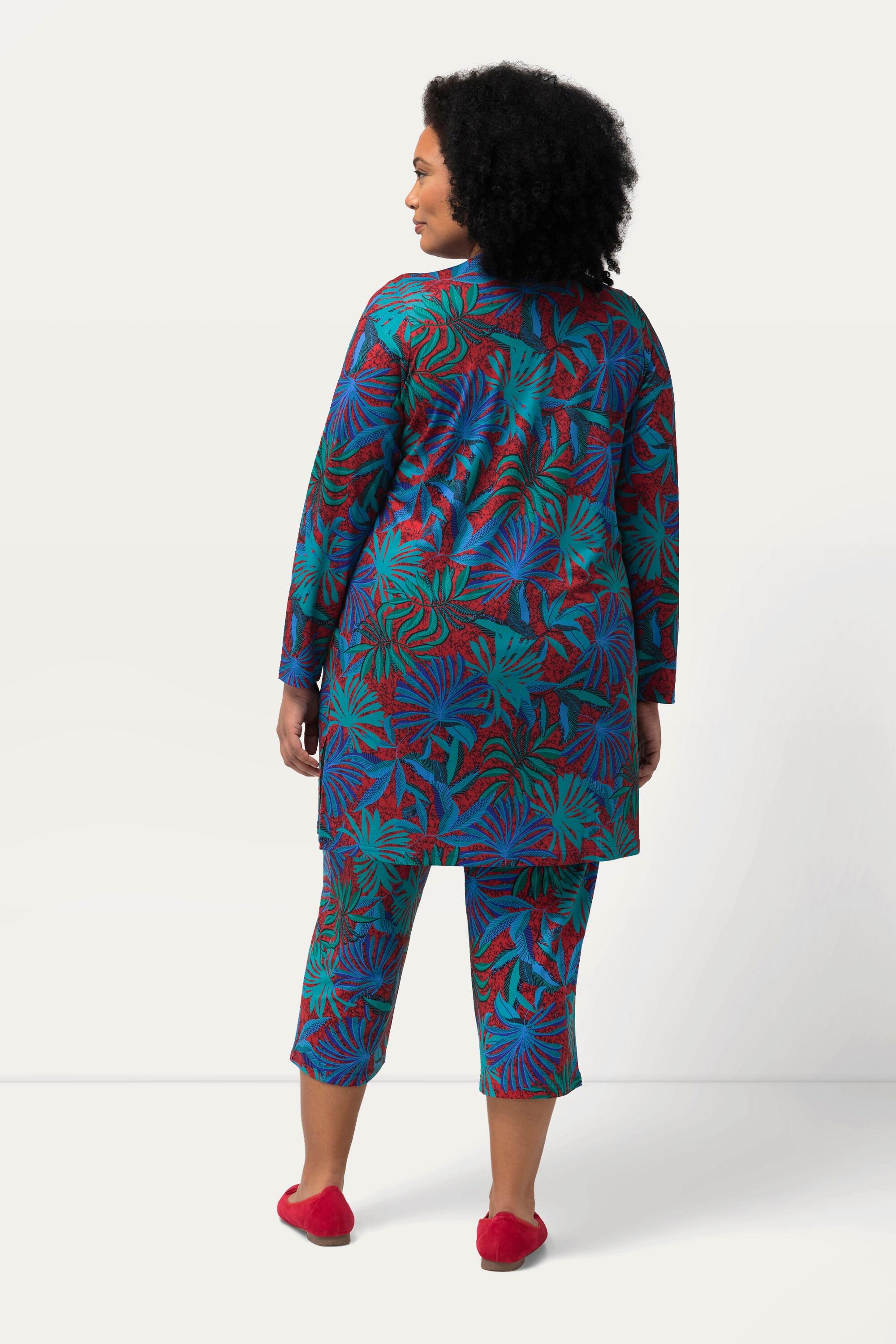 Ulla Popken Jerseyjacke Palmen V-Ausschnitt Langarm  