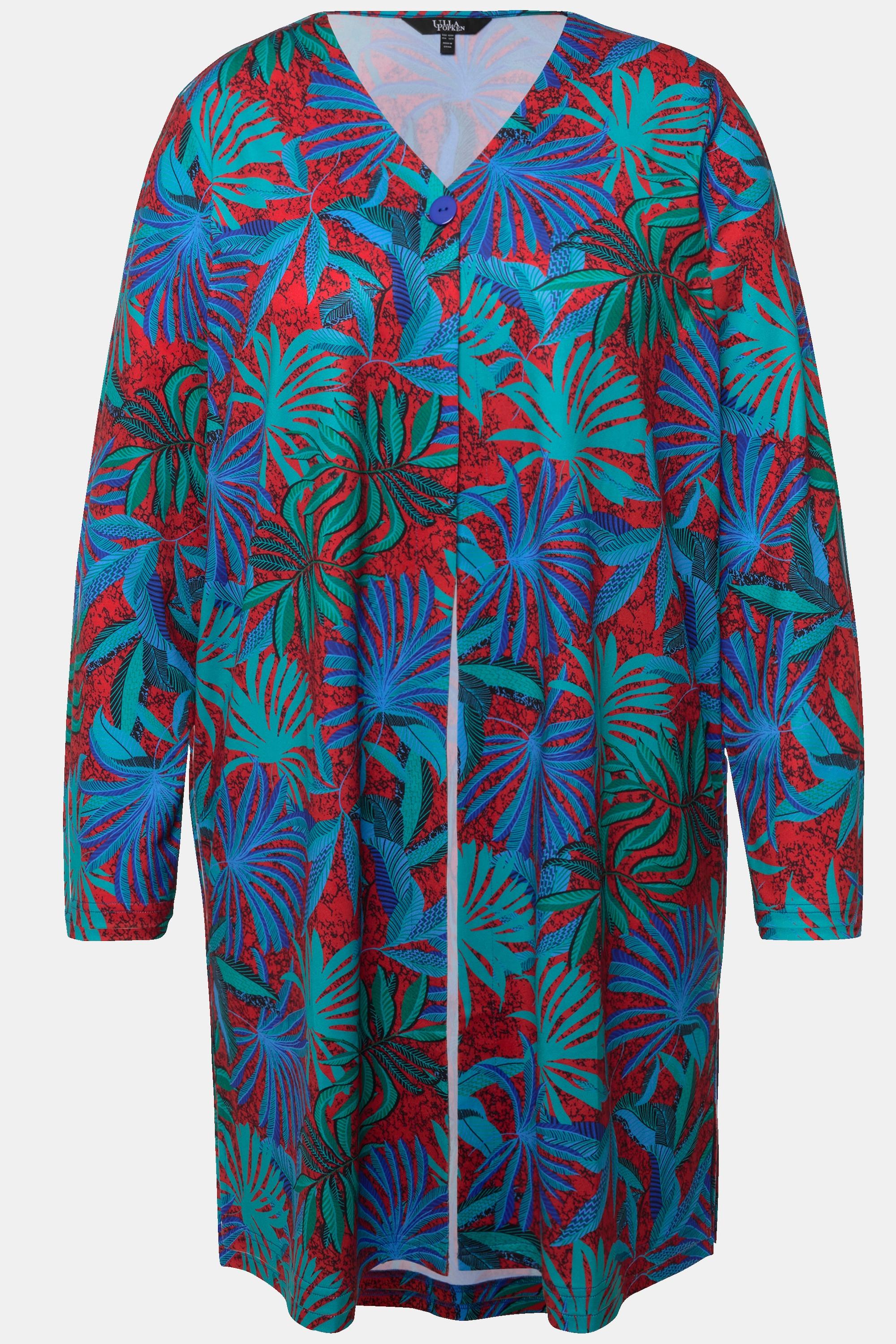 Ulla Popken Jerseyjacke Palmen V-Ausschnitt Langarm  