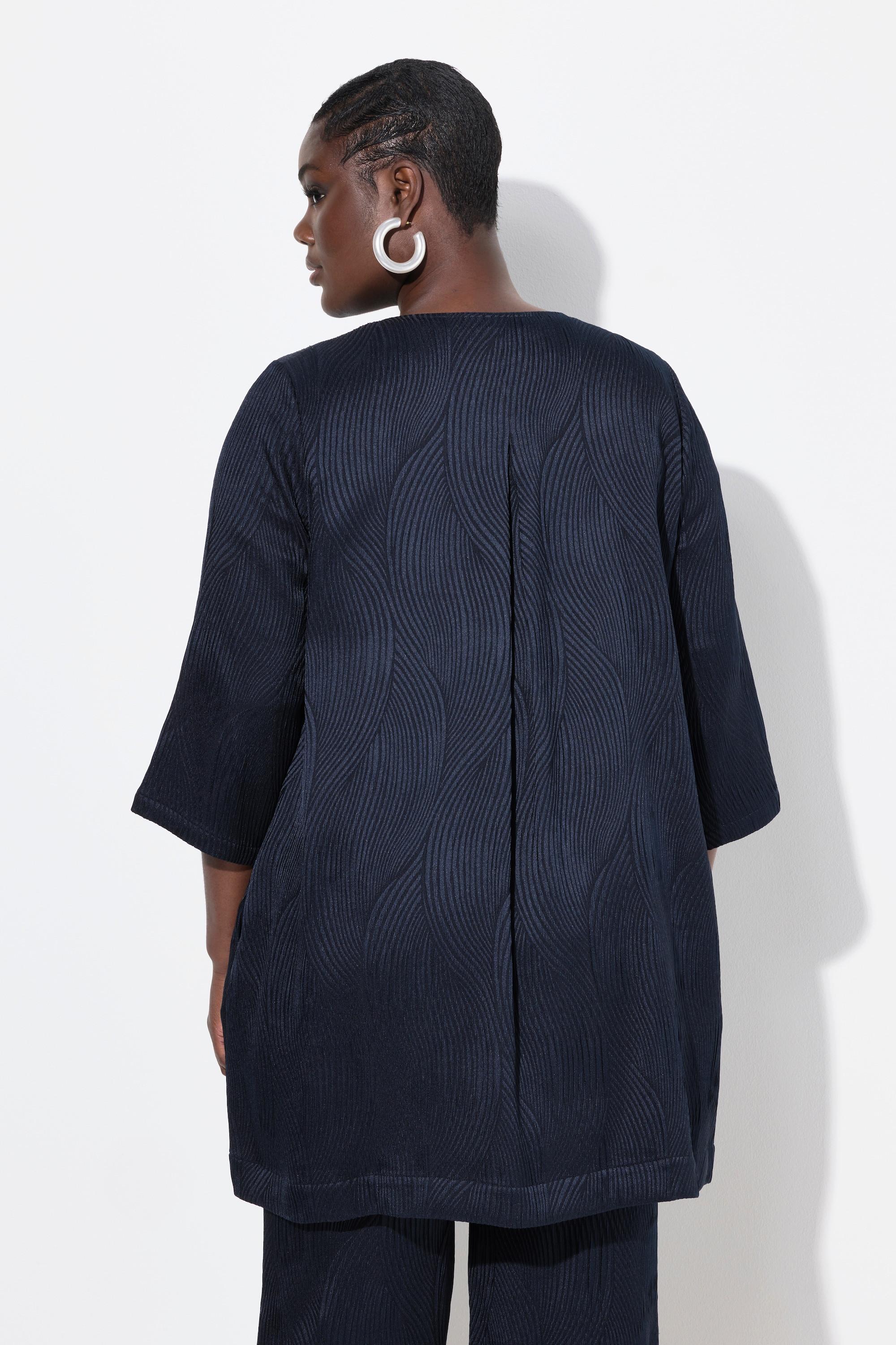 Ulla Popken Veste esprit chemisier coupe évasée col rond avec pli d'aisance au dos  