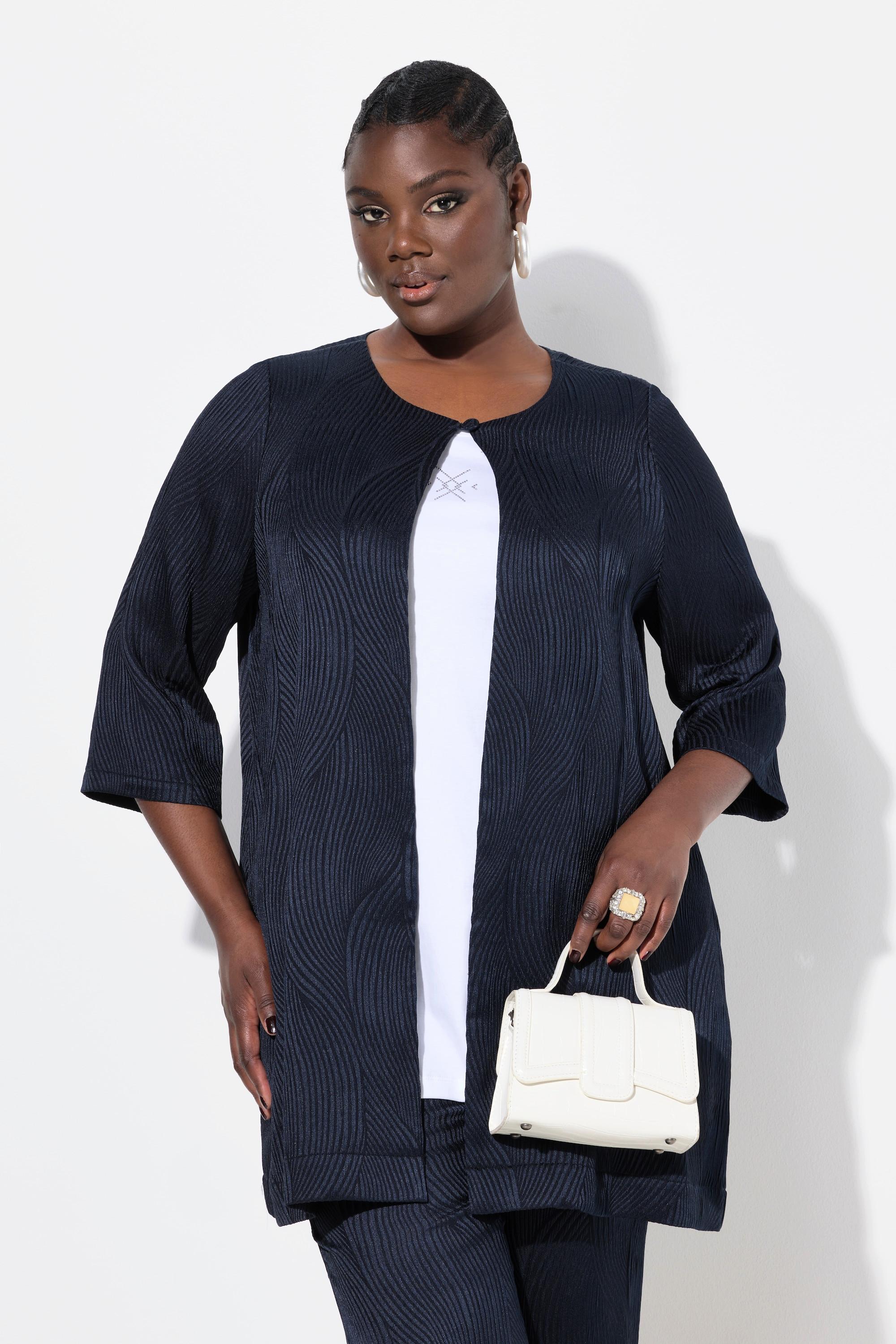 Ulla Popken Veste esprit chemisier coupe évasée col rond avec pli d'aisance au dos  