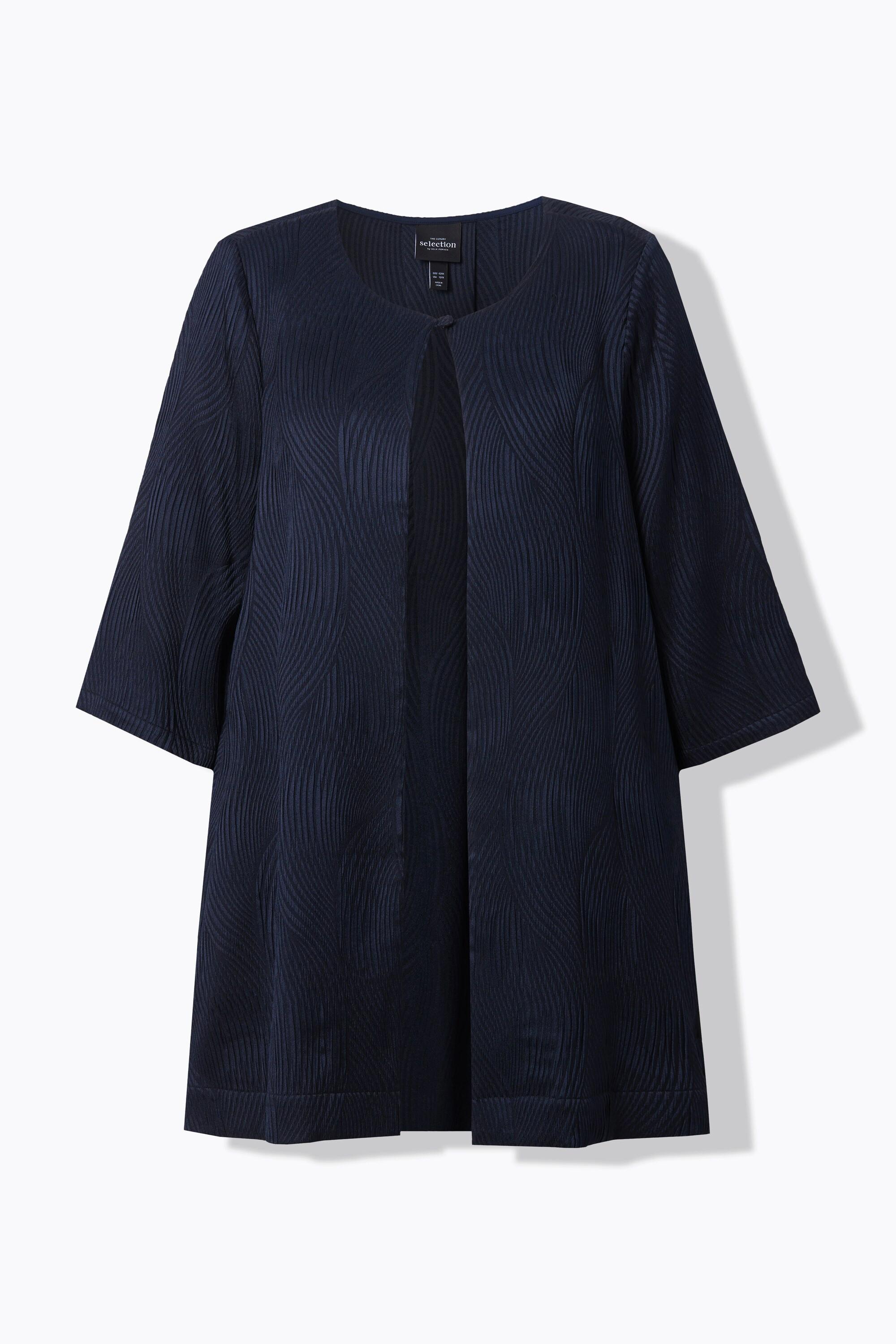 Ulla Popken Veste esprit chemisier coupe évasée col rond avec pli d'aisance au dos  